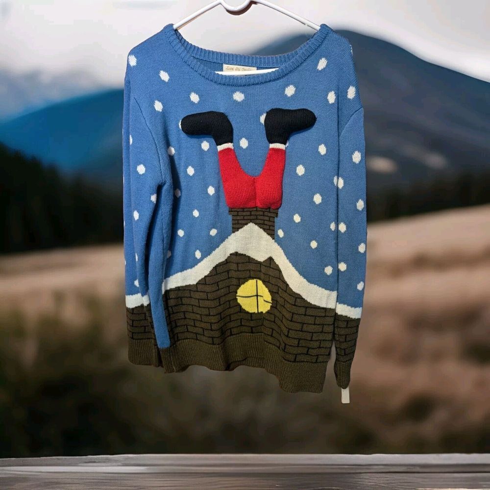 Santa Down the Chimney Ugly Funny Christmas Sweater Womens  Sz XL Made By Design